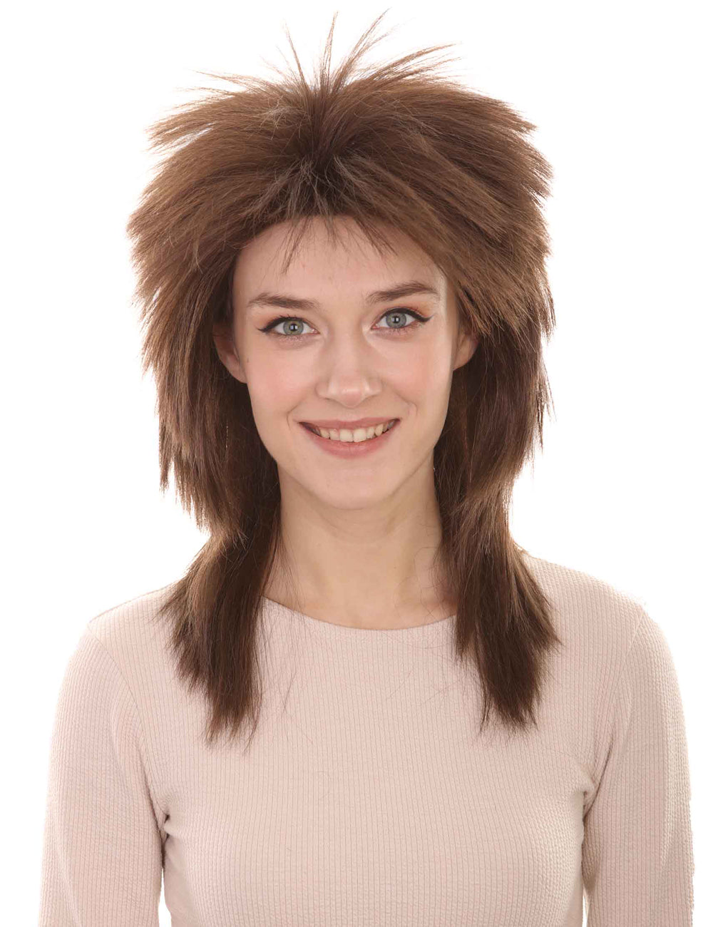 Wigs2you ハロウィン パーティー プレミアム H-1332 簡単に着用でき 快適なフィット感 80 年代女性ブラウン ロッカー スタイルウィッグ