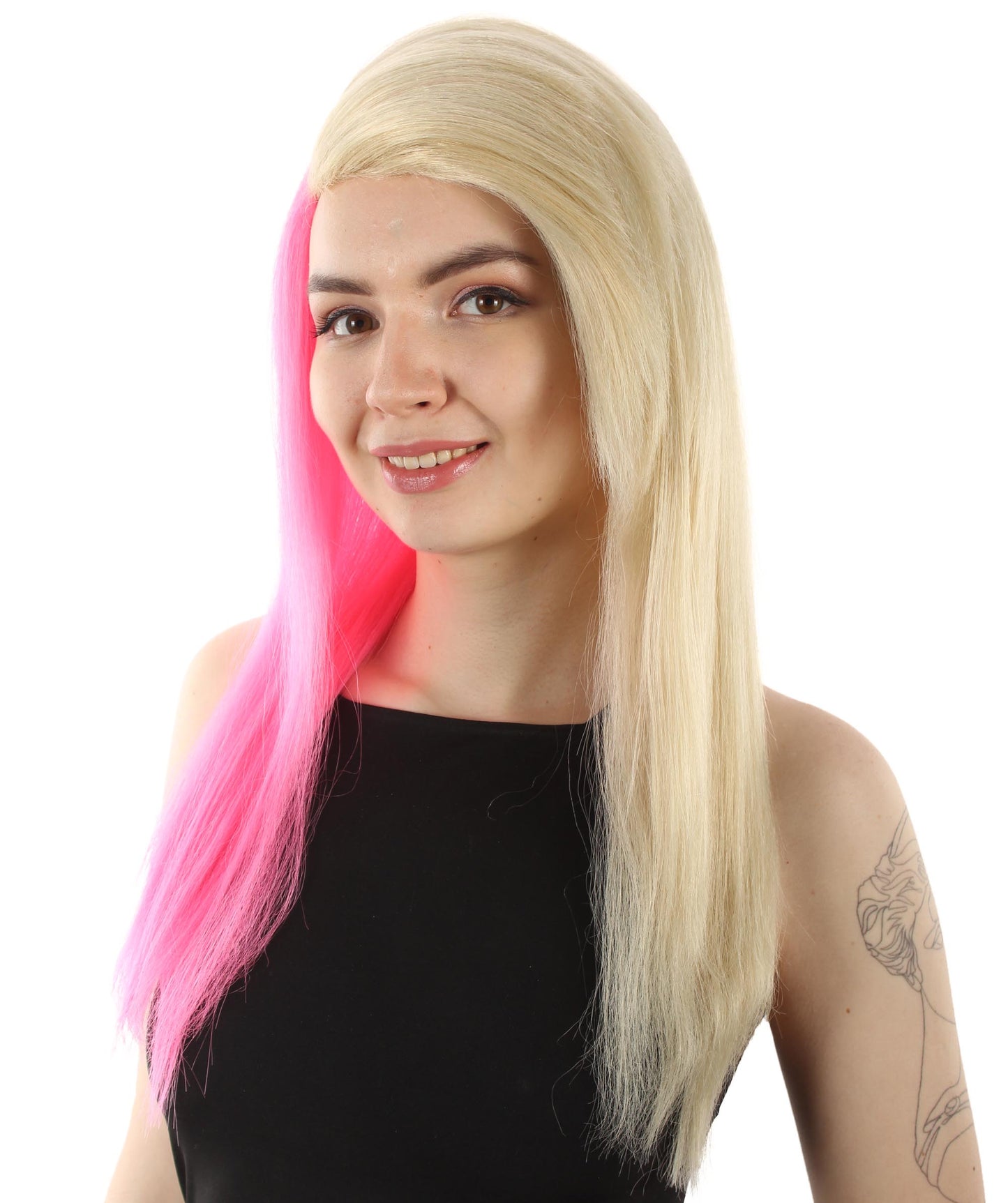 女性用ロングストレートサイドパートコスプレウィッグ ブロンドピンク H-5220_22 ファンシースタイル プレミアムハロウィンパーティーウィッグコレクション
