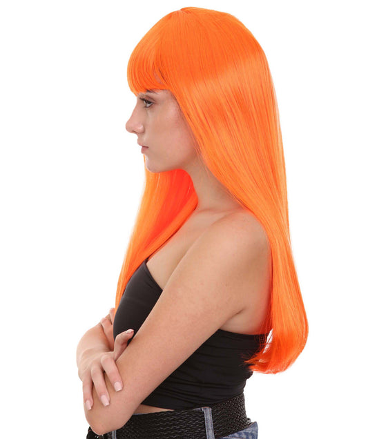 ロングボブネオンオレンジ女性用ウィッグ H-3363 華やかなパーティーイベント準備完了のハロウィンウィッグ プレミアム通気性のあるキャップレスキャップ