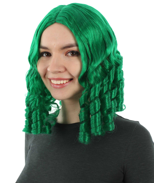 女性用14インチショルダーレングスウィーブカーリーゴルディロックスウィッグ グリーン H-5377_6 ソフト合成繊維ヘア ハロウィンパーティーウィッグコレクション