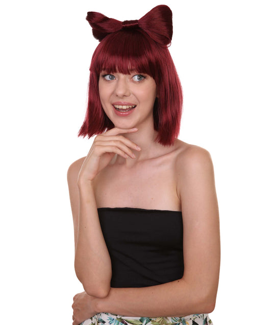 大人の女性用 H-1677 バーガンディバタフライボウウィッグ セレブリティウィッグ ハロウィン用 プレミアム通気性キャップレスキャップ