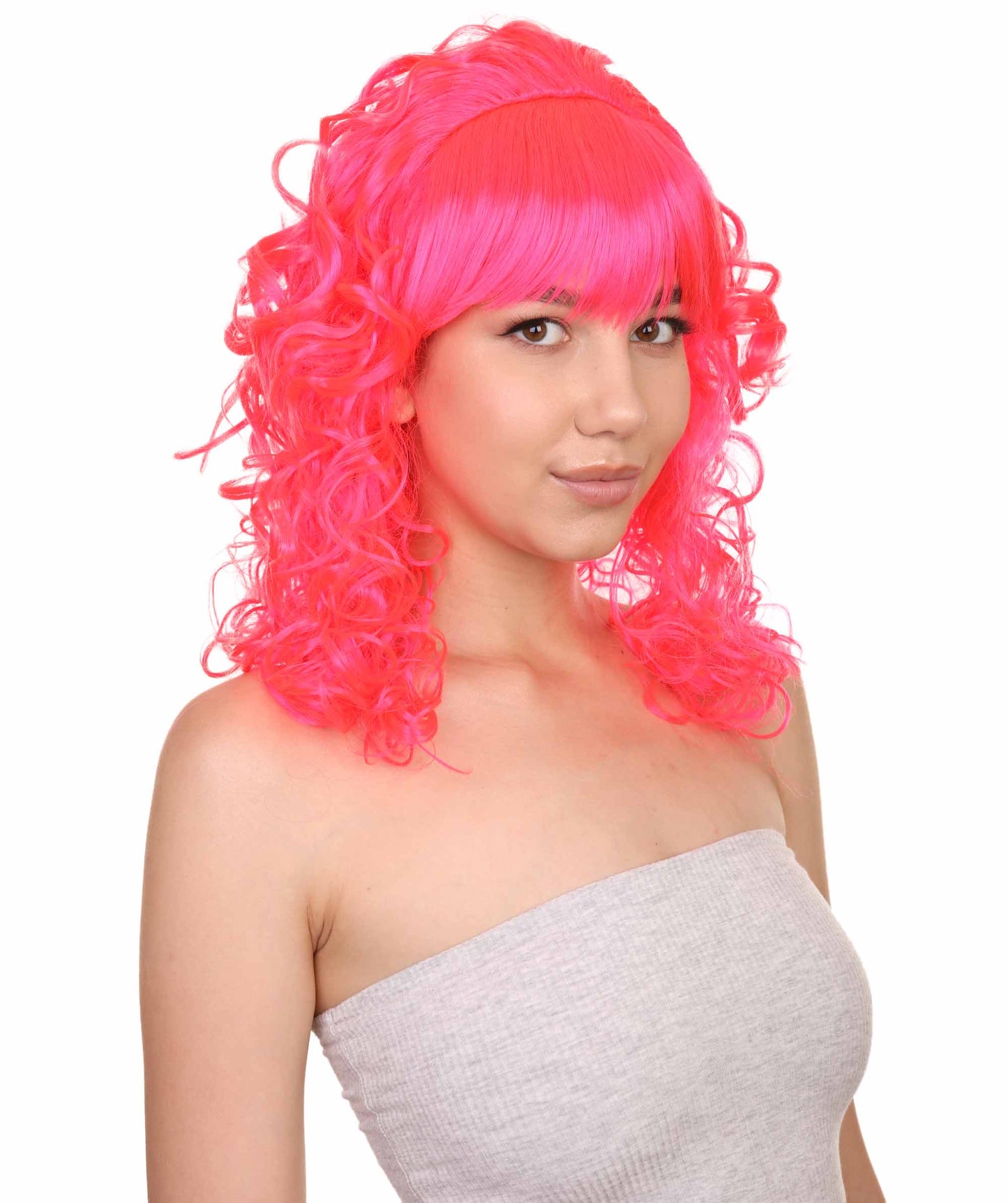 Wigs2you ハロウィンパーティープレミアムレディース H-1731 華やかに見えるピンアップガール ネオンピンクウィッグ