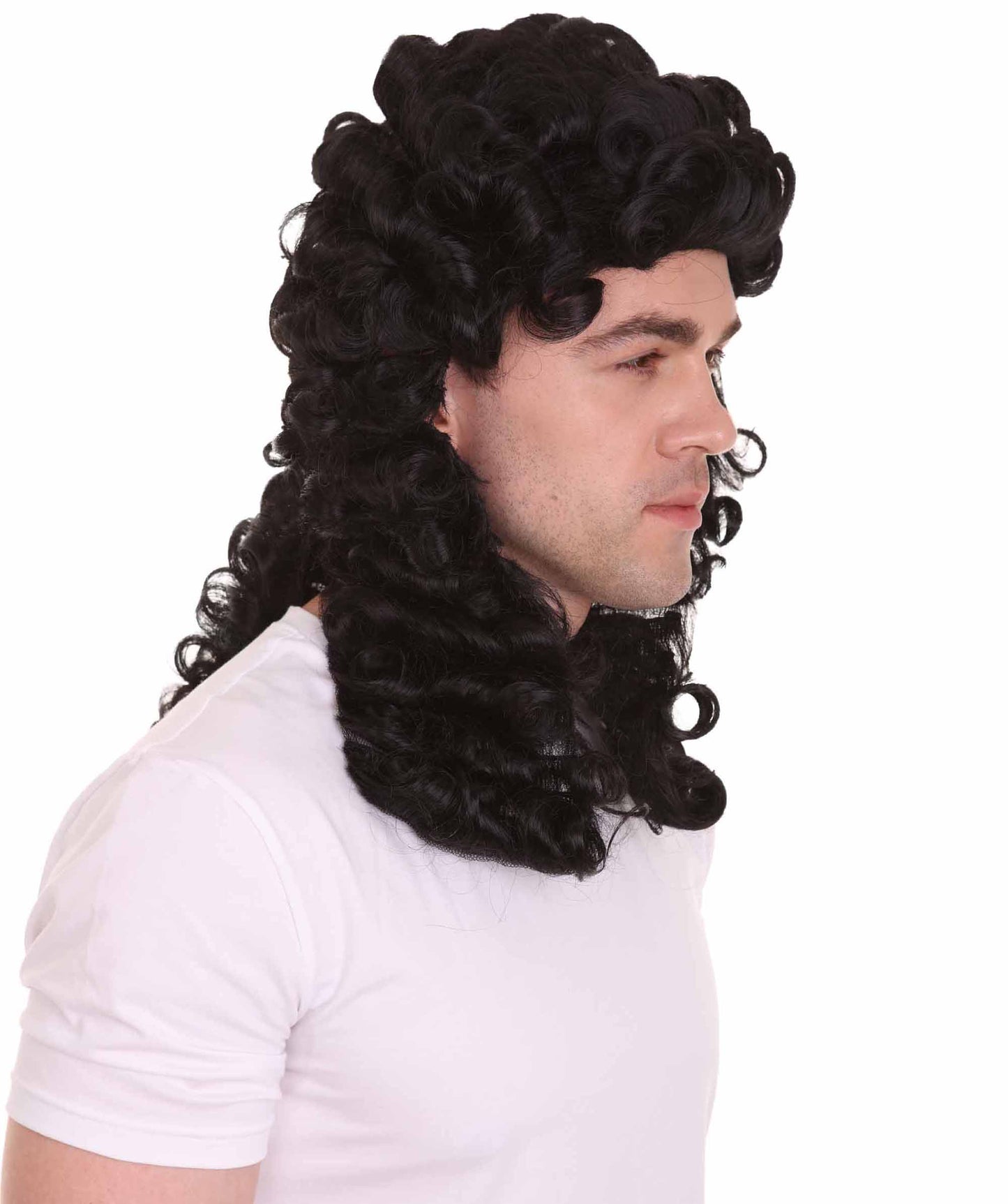 ハロウィンパーティ 男性用 H-4286 コロニアルカーリー黒歴史的ウィッグ プレミアム通気性キャップレスキャップ
