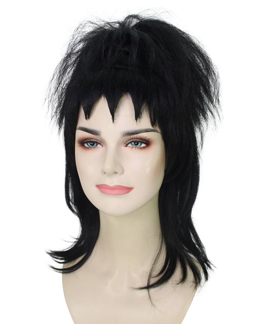 女性用 H-6012 ゴシック ブライド ミディアム ブラック ウィッグ 前髪付き ハロウィンに最適 難燃性合成繊維