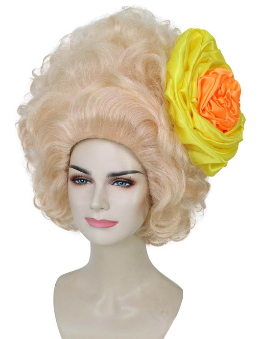 レディース H-5714 ルポール・ドラッグレース カーリービーハイブ ブロンド ウィッグとシーケンフラワー付き