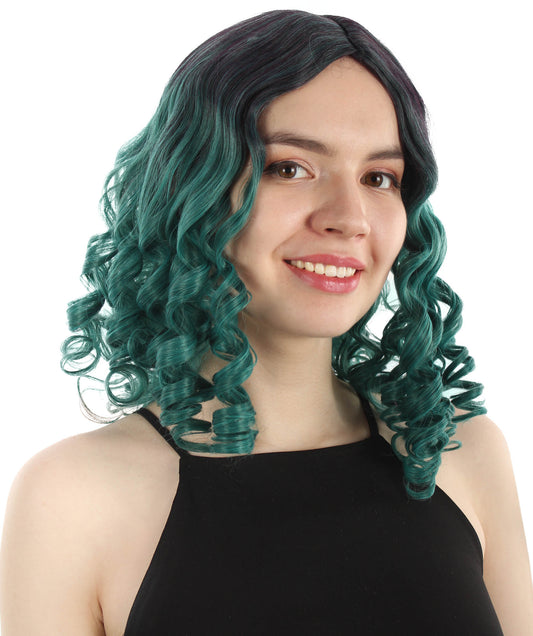 女性用14インチショルダーレングスウィーブカーリーゴルディロックスウィッグ アッシュグリーン H-5377_23 ソフト合成繊維ヘア ハロウィンパーティーウィッグ
