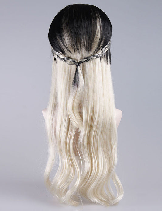 ブロンドの女子高生レディースウィッグ | ロングツートンカラーのコスプレハロウィンウィッグ | プレミアム通気性キャップレスキャップ H-411
