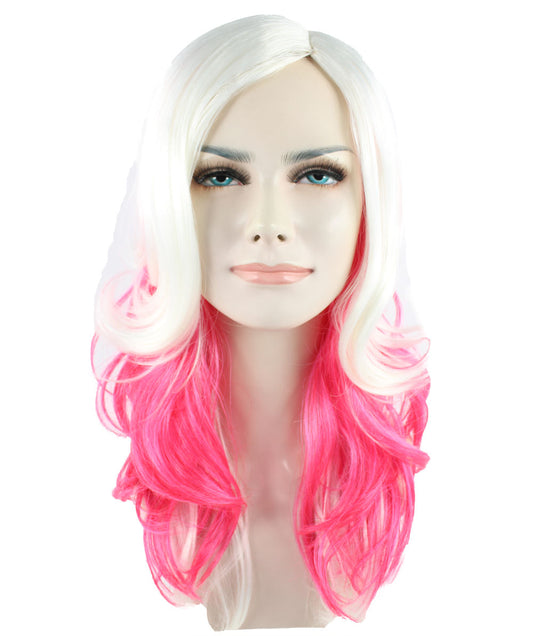 ハロウィンパーティープレミアムレディース H-1459 ファンタジーウェーブ ホワイト&フューシャ ウィッグ マルチカラー