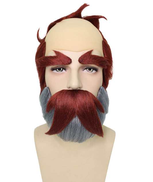 メンズ H-6162 ヘッドマスター ダークグレー ウィッグ 口ひげセット コスプレウィッグ 難燃性合成繊維