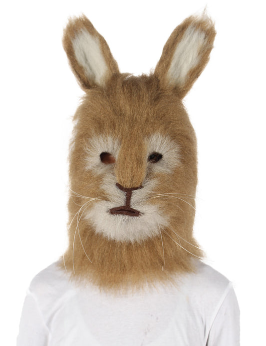 ハロウィンパーティープレミアムメンズ H-5602 白と茶のウサギのウィッグとマスク、ソフトな合成繊維