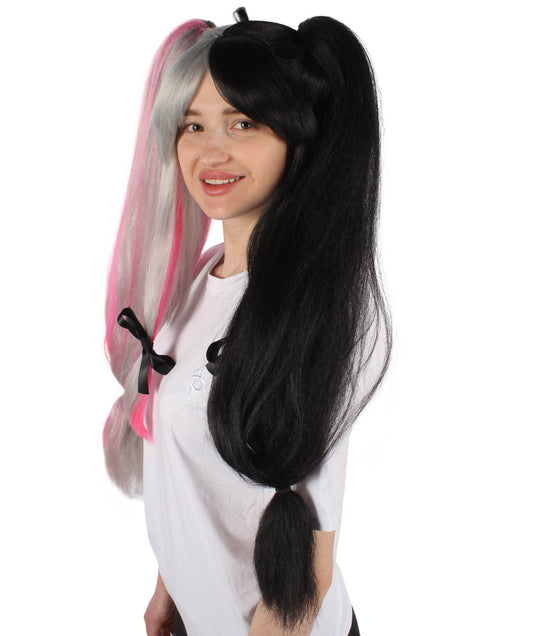 レディース H-6002 日本製 Vitube ブラックとピンク ダブルテール ビッグ ハロウィンに最適 難燃性合成繊維