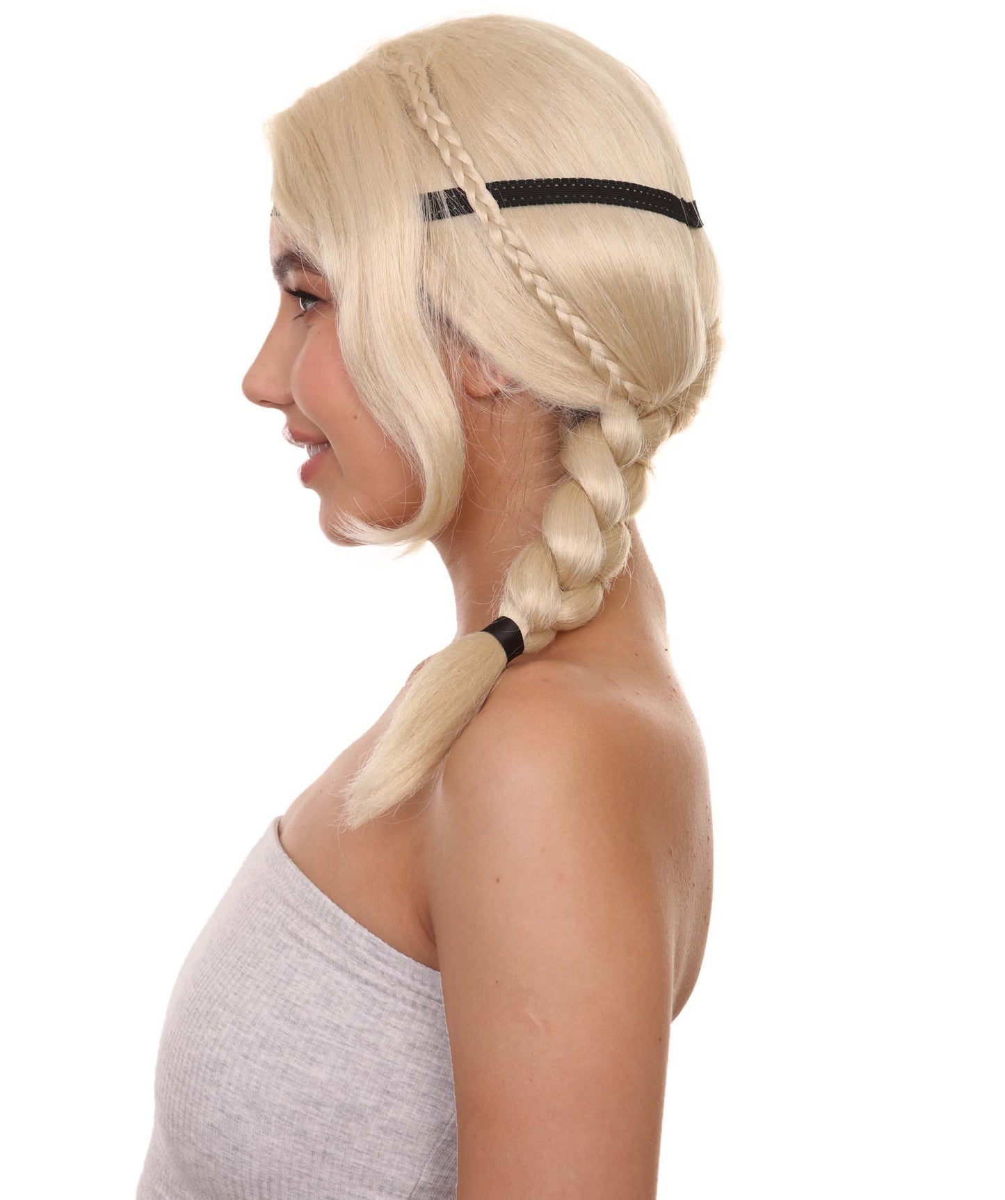 ハロウィンパーティ プレミアム H-5095 女性スタイル ポニーテール 黒ヘアバンド付き ブロンドウィッグ