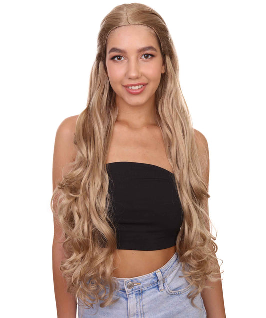 レディース ウェービーエクストラロングブラウンウィッグ H-3848 プレミアム 通気性の良い キャップレスキャップ