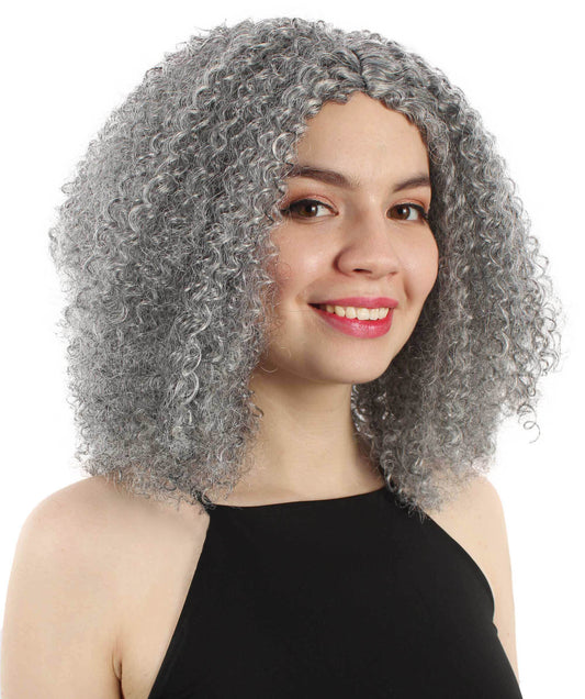 女性用ショルダーレングスカーリーウィッチウィッグ グレー H-5374_28 合成繊維ヘア ハロウィンパーティーウィッグコレクション