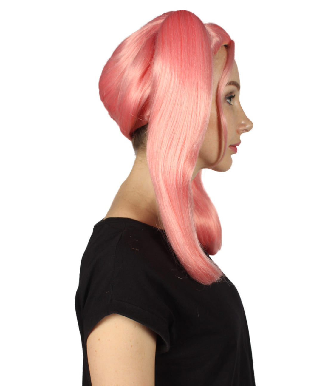 女性用ピンクアップツインテールウィッグ H-3387 パーティーハロウィンウィッグ プレミアム通気性のあるキャップレスキャップ