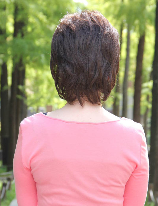 人毛と耐熱ファイバーのミックス☆セットいらずで憧れのふんわりトップに! ウィッグネット付きHHB-023