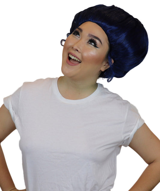 女性 TV 映画キャラクター ダークブルー ウィッグ H-5087 プレミアム 通気性の良いキャップレスキャップ