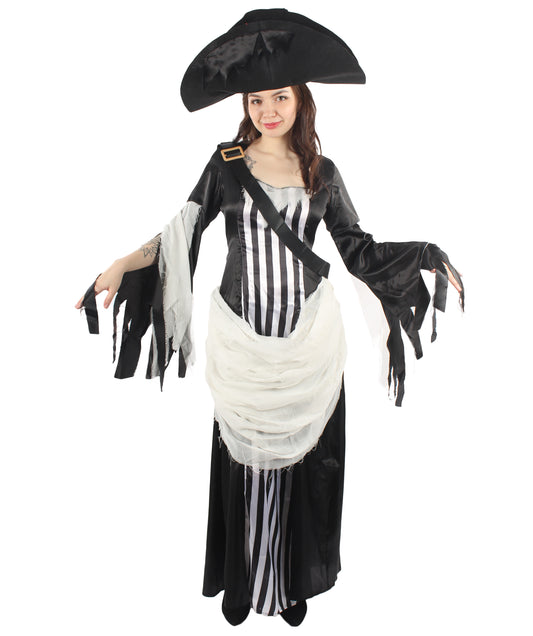 女性 JCO-448 のゴーストパイレートコスチューム ブラックとホワイトコスプレハロウィンコスチューム