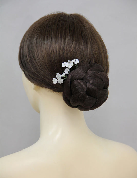 女性 W-8421 の三つ編みラウンドシニョンバンズヘアスタイル チャコール 合成繊維