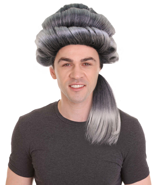 男性用コロニアル王国キャバリアロンググレー歴史的ウィッグ H-4347 プレミアム通気性キャップレスキャップ