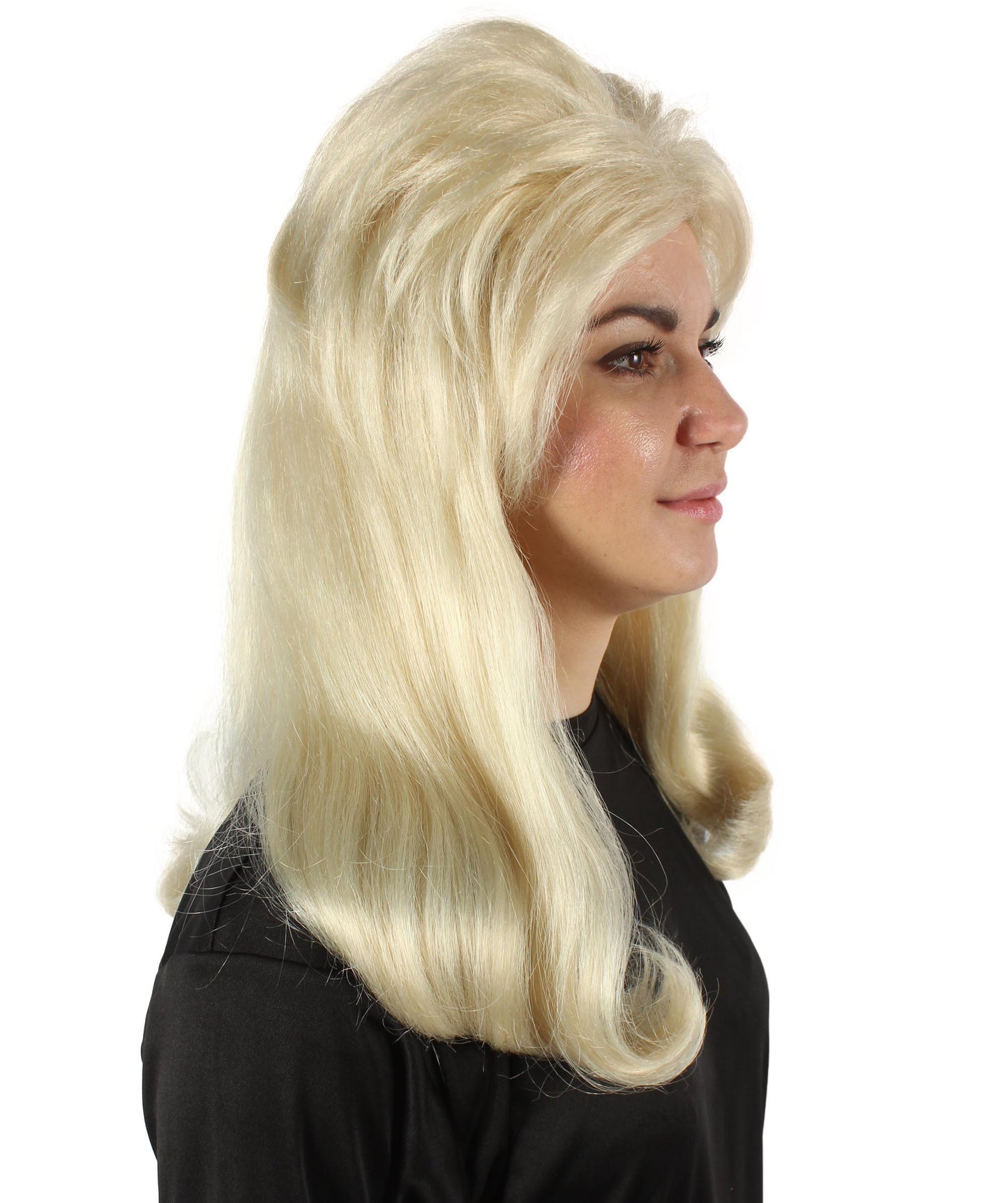 ハロウィンパーティプレミアムレディース H-5748 ヴィンテージカーリー60年代ヘアスタイルブロンド前髪付きウィッグ