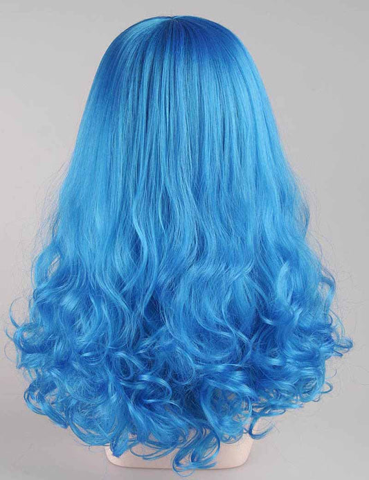 青い天使婦人用かつら 長い縮れたファッション・コスプレ・ハロウィンかつら|割増空気を通すCaplessなキャップH-301