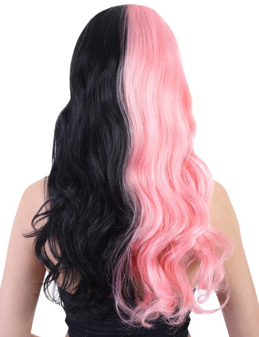 Wigs2you ハロウィンパーティープレミアムレディース H-1471 美しいルックを手に入れよう!独占!コスプレウィッグ メラニー 長いウェービーハーフピンクとブラックスタイル