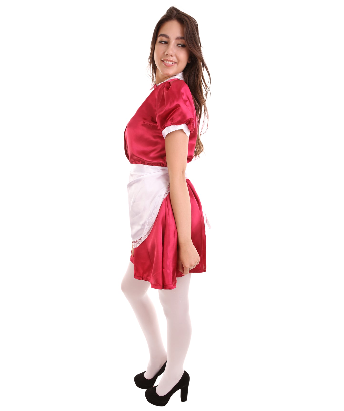 大人用女性の JCO-328_17 フレンチエプロンメイド制服 ダークレッド コスプレコスチューム