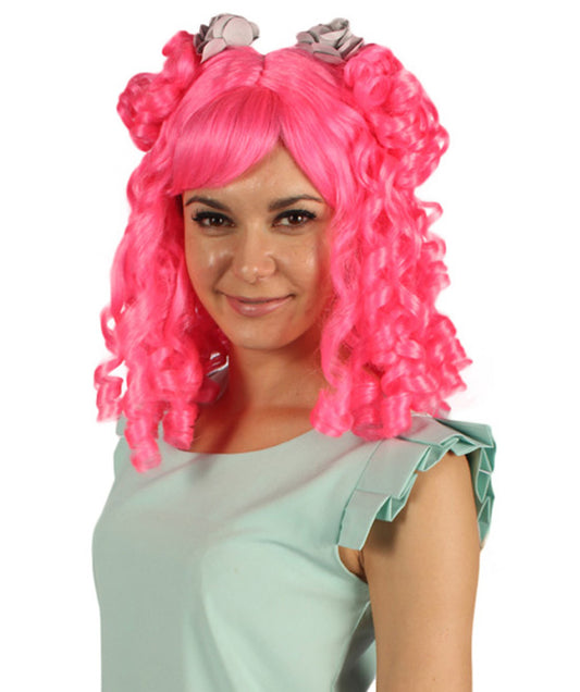 ハロウィンパーティ プレミアム H-4457 植民地時代のレディ ピンクカーリーウィッグ 合成繊維の髪