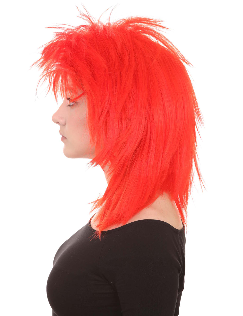 Wigs2you ハロウィン パーティー プレミアム H-1334 簡単に着用でき 快適なフィット感 80 年代女性ネオンレッド ロッカー スタイルウィッグ