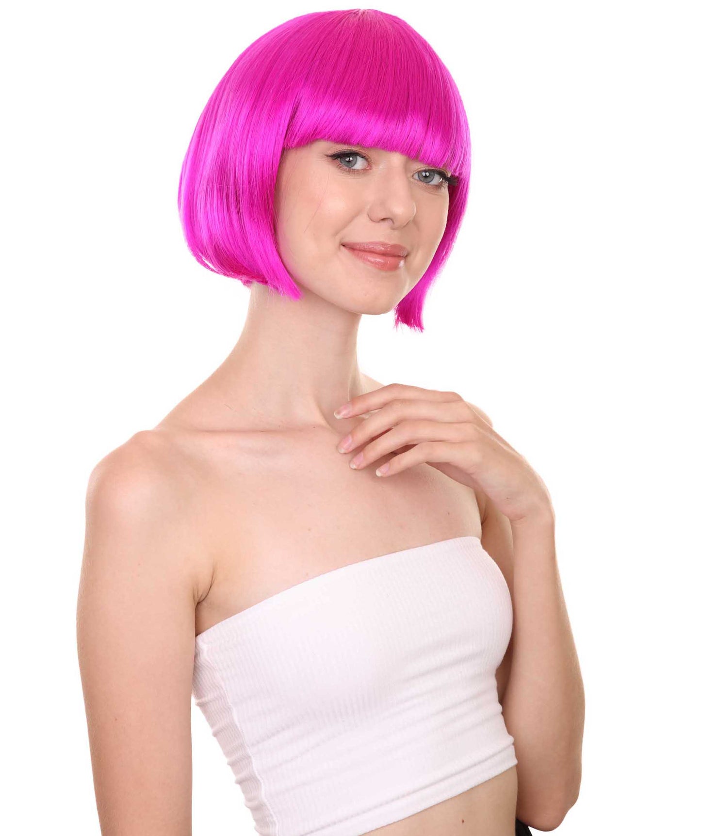 ネオンフューシャボブ女性用ウィッグコレクション H-3299 パーティー準備完了の華やかなコスプレハロウィンウィッグ プレミアム通気性のあるキャップレスキャップ