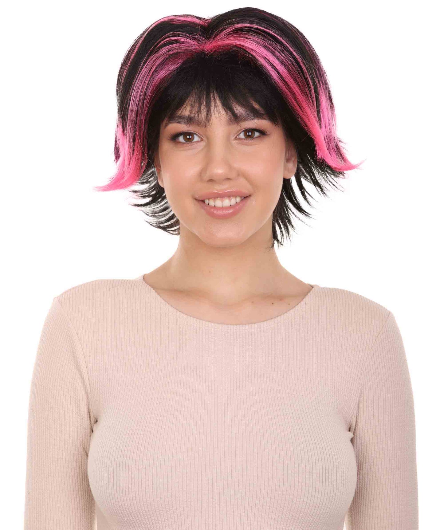 Wigs2you ハロウィンパーティ プレミアムレディース H-979 ショートピンクと黒ウィッグ