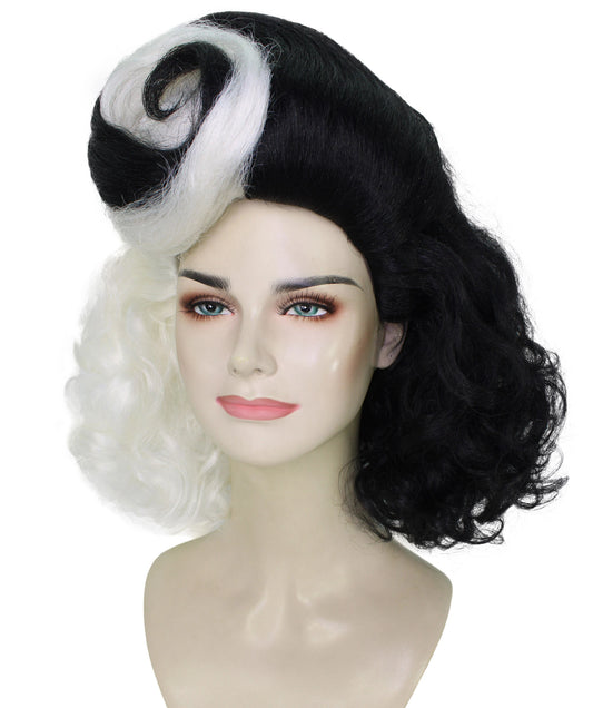 女性用 H-6262 ブラック&ホワイト ドラッグ クイーン ウィッグ コスプレ用 - 難燃性合成繊維