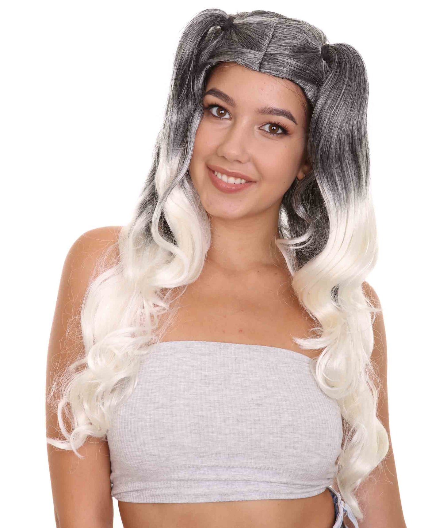 Wigs2you ハロウィンパーティープレミアムレディース H-1862 華やかに見えるツートーンドリー ブラック&ホワイトウィッグ