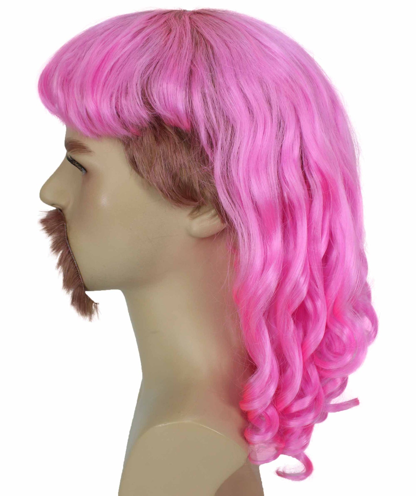 ハロウィンパーティープレミアムメンズH-5565_LPKライトピンクマレットウィッグとヒゲセット プレミアムハロウィンウィッグ