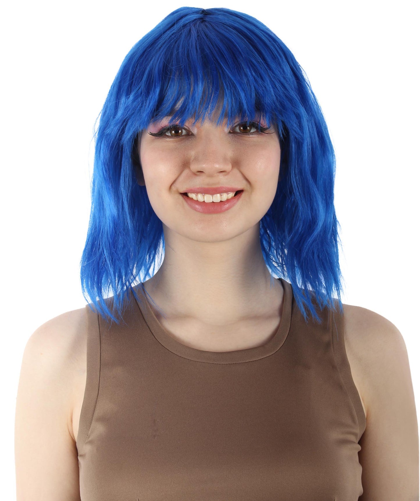 女性用 肩までの長さの前髪つき ウェービーコスプレウィッグ 濃い青 H-5229_9 ファンシースタイル プレミアムハロウィンパーティーウィッグコレクション