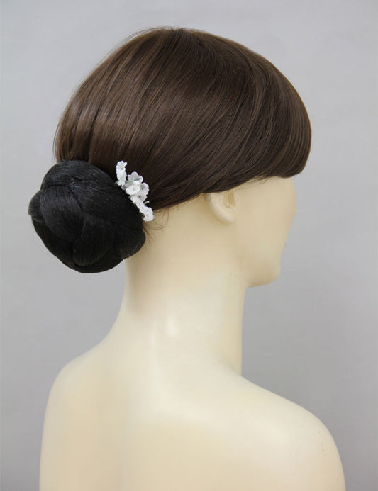 女性 W-8422 の可愛い立体的な三つ編みバンズヘアスタイル ブラック 合成繊維