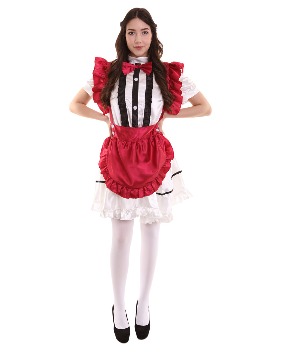 女性用 JCO-326_17 アニメ コスプレ フレンチメイド ファンシー ドレス ダークレッド コスプレ コスチューム