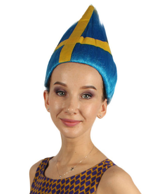 女性用コスプレウィッグ スウェーデン国旗 トロールスタイル H-4005 国の誇り ハロウィンウィッグ プレミアム通気性キャップレスキャップ