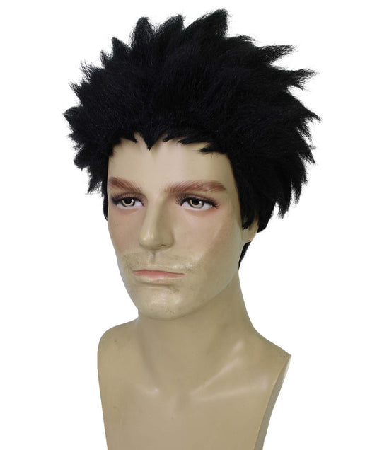 メンズ H-6121 アニメ スパイキー ブラック ウィッグ ハロウィンに最適 難燃性合成繊維
