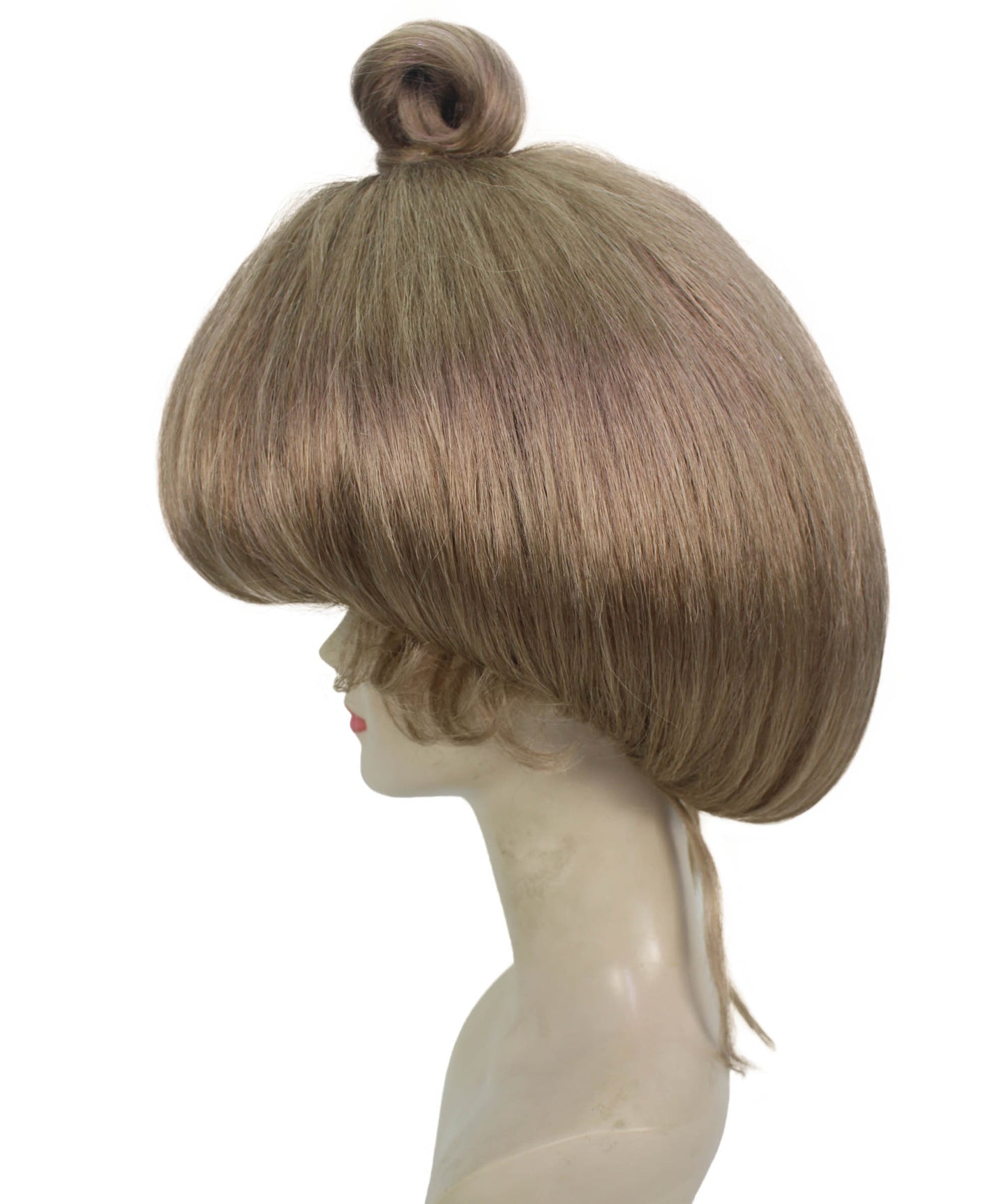 女性用 H-6014 ナチュラル ブロンド ボブ ウィッグ ショート お団子付き ハロウィンに最適 難燃性合成繊維