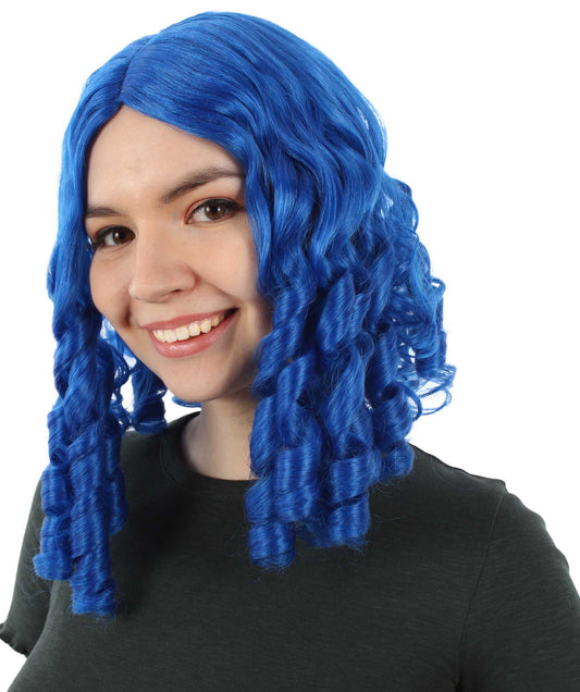 女性用14インチショルダーレングスウィーブカーリーゴルディロックスウィッグ ダークブルー H-5377_8 ソフト合成繊維ヘア ハロウィンパーティーウィッグコレクション