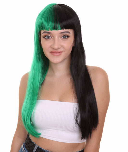 ハロウィンパーティープレミアムレディース H-4112 トーントーングリーン&ブラックロングボブウィッグコレクション