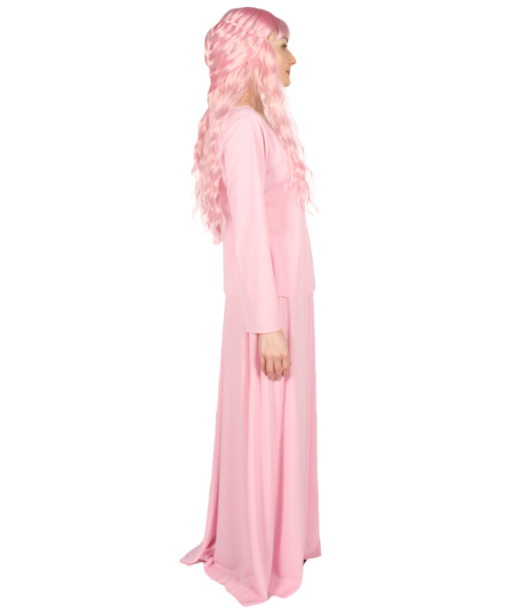 女性用 JCP-066_7 のシンプルなピンクのドレス ハンドメイドコスプレ衣装とバッグ ボンネット付き