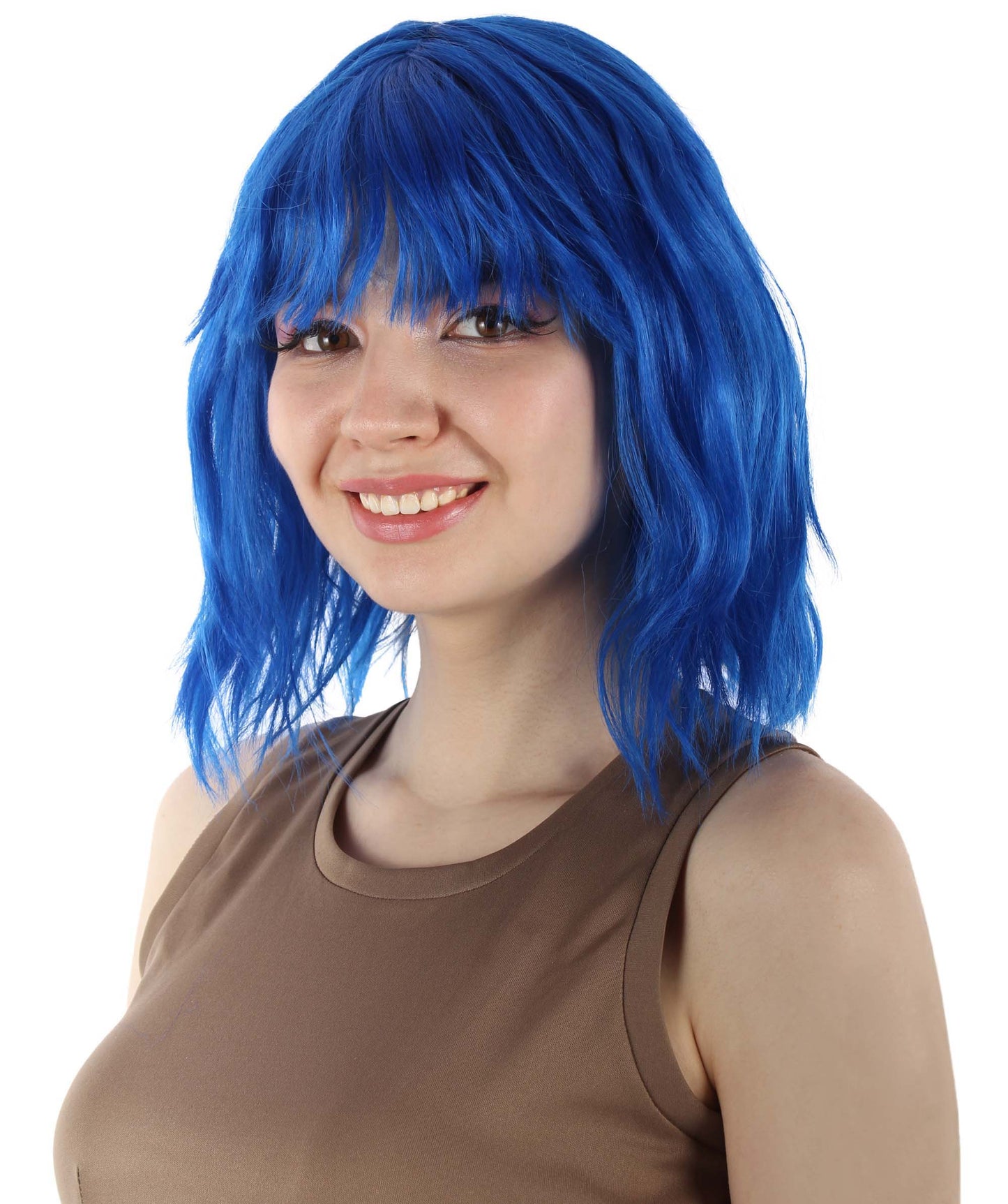 女性用 肩までの長さの前髪つき ウェービーコスプレウィッグ 濃い青 H-5229_9 ファンシースタイル プレミアムハロウィンパーティーウィッグコレクション