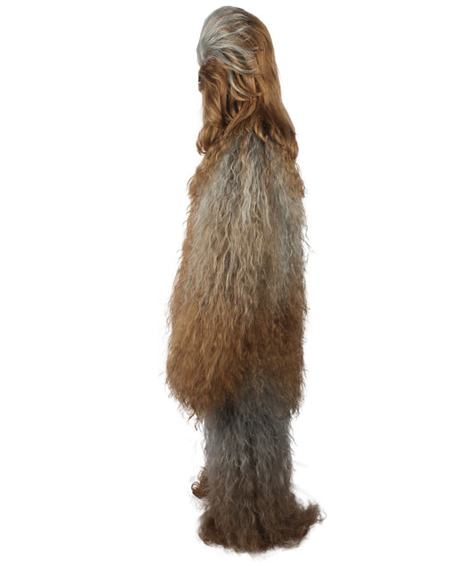ユニセックス JCP-210_4 の長い毛むくじゃらの戦士の猿の軍事リーダー抵抗戦士 グレー ブラウン コスプレコスチュームとウィッグのバンドル