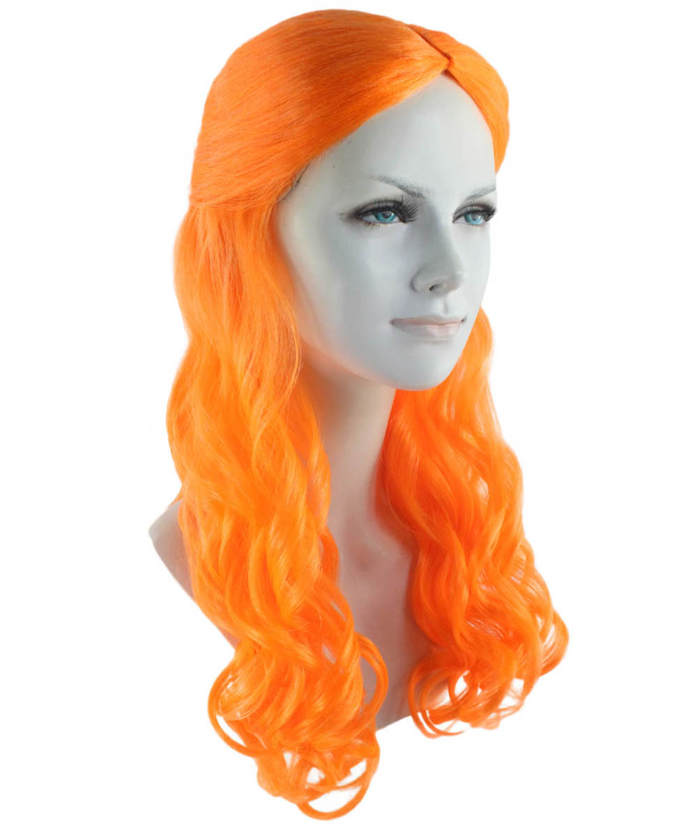 ハロウィンパーティー プレミアム 女性用 H-2941 オレンジ ロング ウェーブ ウィッグ