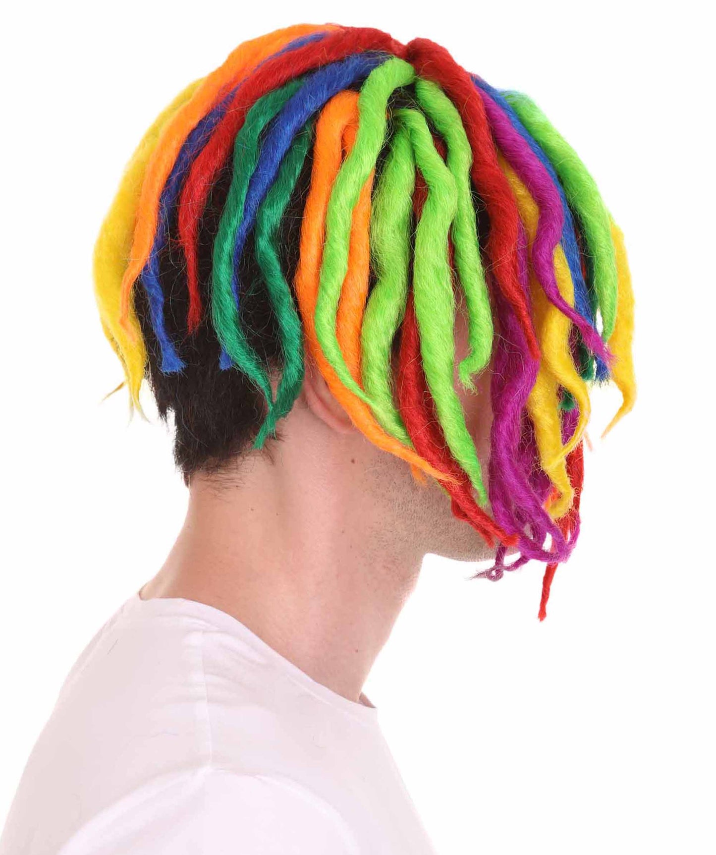 男性用Lil Pump レインボードレッドロックレインボーウィッグ H-4773 セレブウィッグ プレミアム通気性キャップレスキャップ