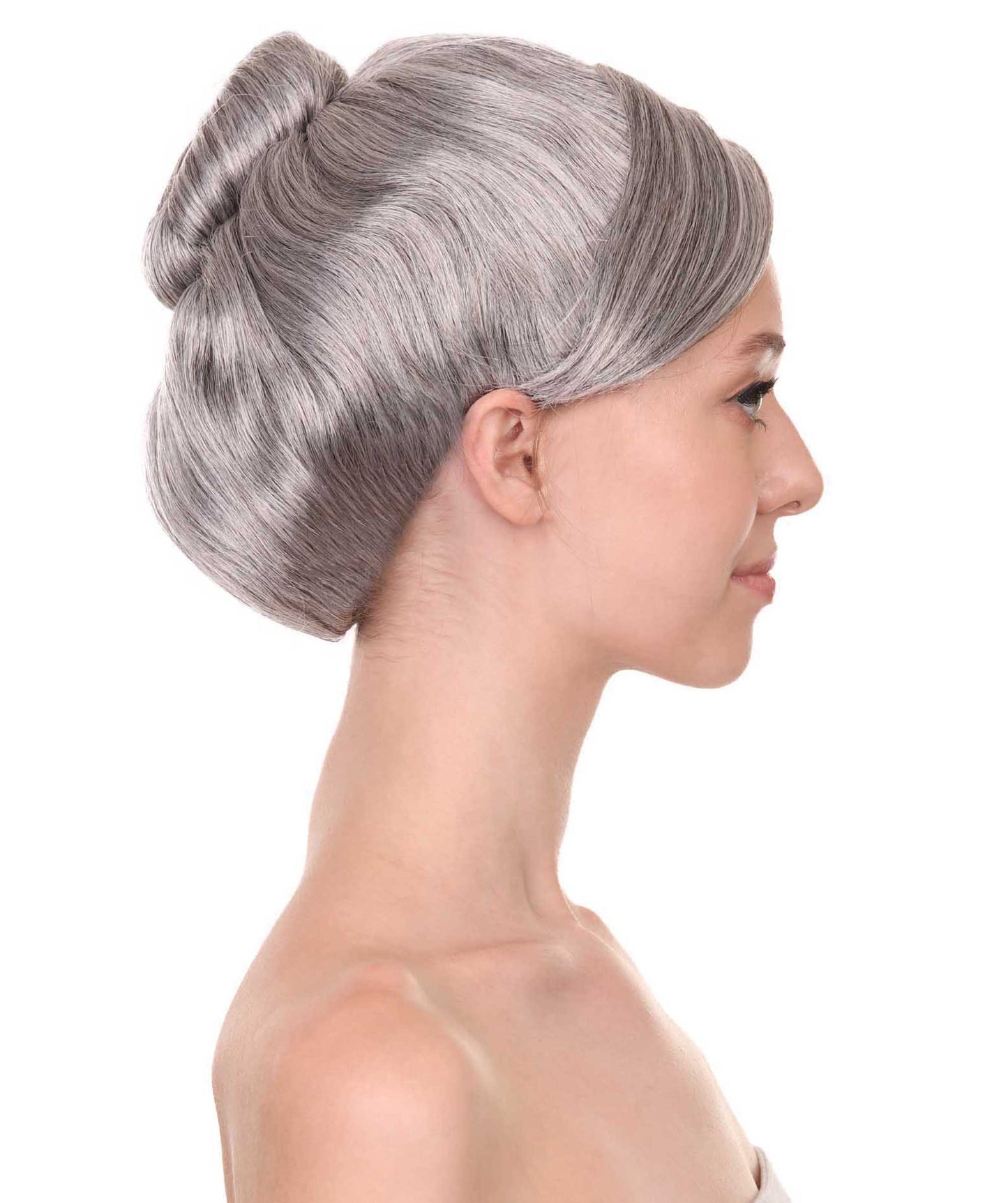 コスプレ用ウィッグ Mrs Zimmermann H-3832 グレー おばあちゃんのヘアバン付きウィッグ プレミアム 通気性の良い キャップレスキャップ