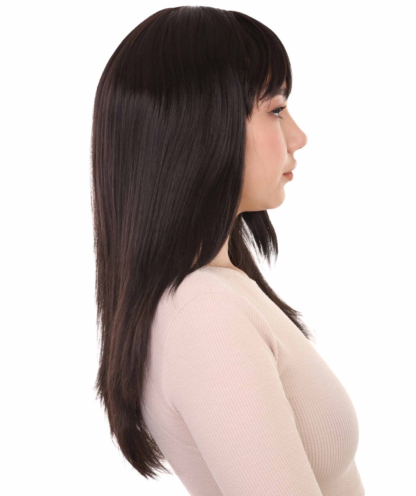 ハロウィンパーティー プレミアム 女性用 H-2845 ロング ウェーブ ブラック ウィッグ